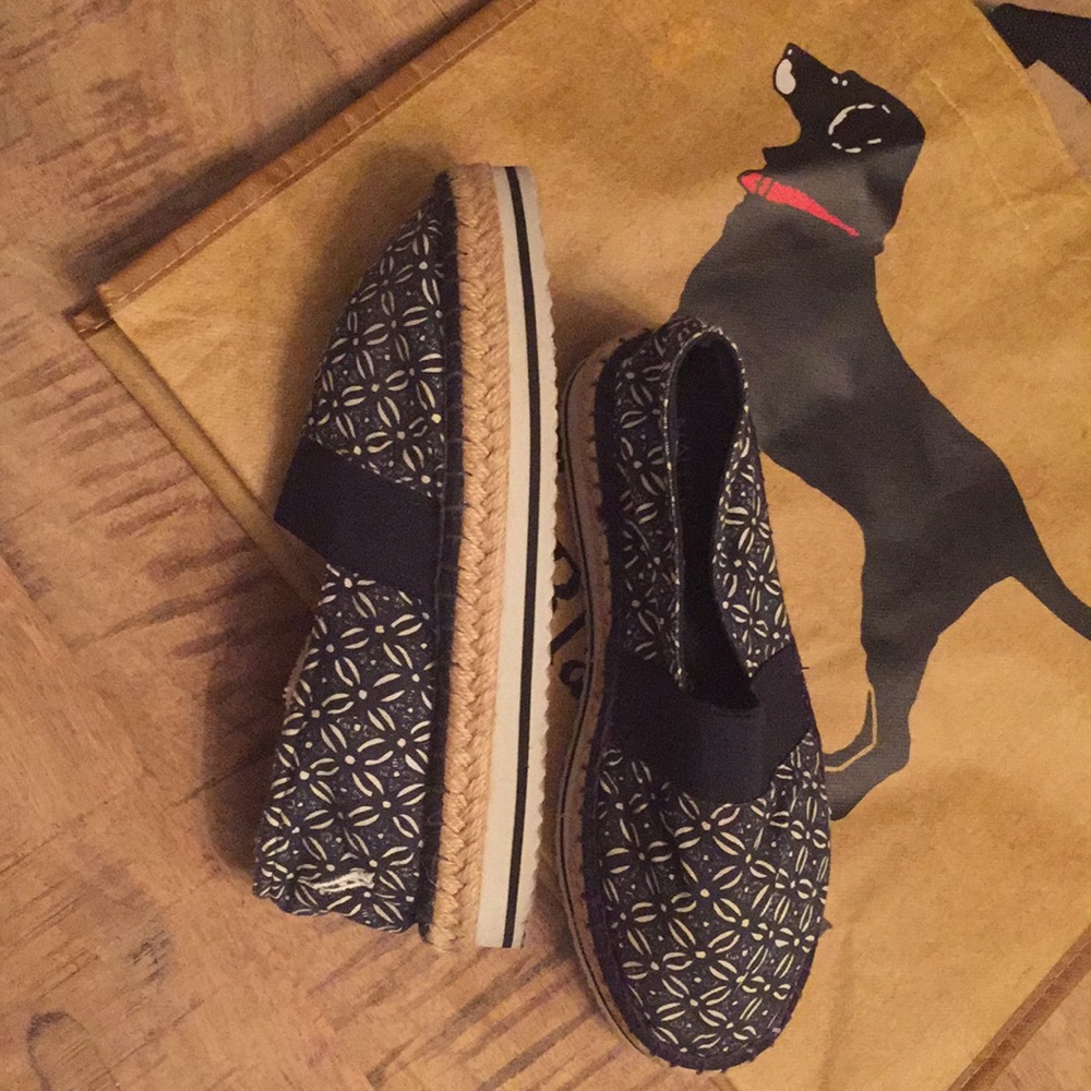 Nautica navy blue and white espadrilles.
